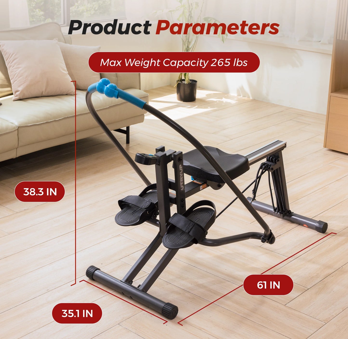 UTRYUP Sculls Rowing Machine Smooth Rowing Experience Space-Saving Ergonomic Seat Adjustable Footrests Quiet Operation Home Gym