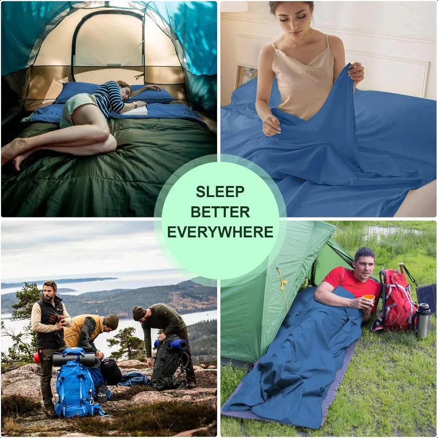 Sleeping Bag LinerTravel Sheet Adult Sleep Sack Camping Sheets Travel Sleep Sack for Backpacking Hotels Hostels Lightweight Sin