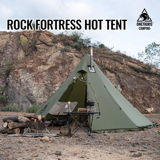 OneTigris Rock Fortress Hot Tent with Stove Jack Pyramid Tent 4 Season 4-6 Person Tipi for Camping Backpacking Fishing Hicking