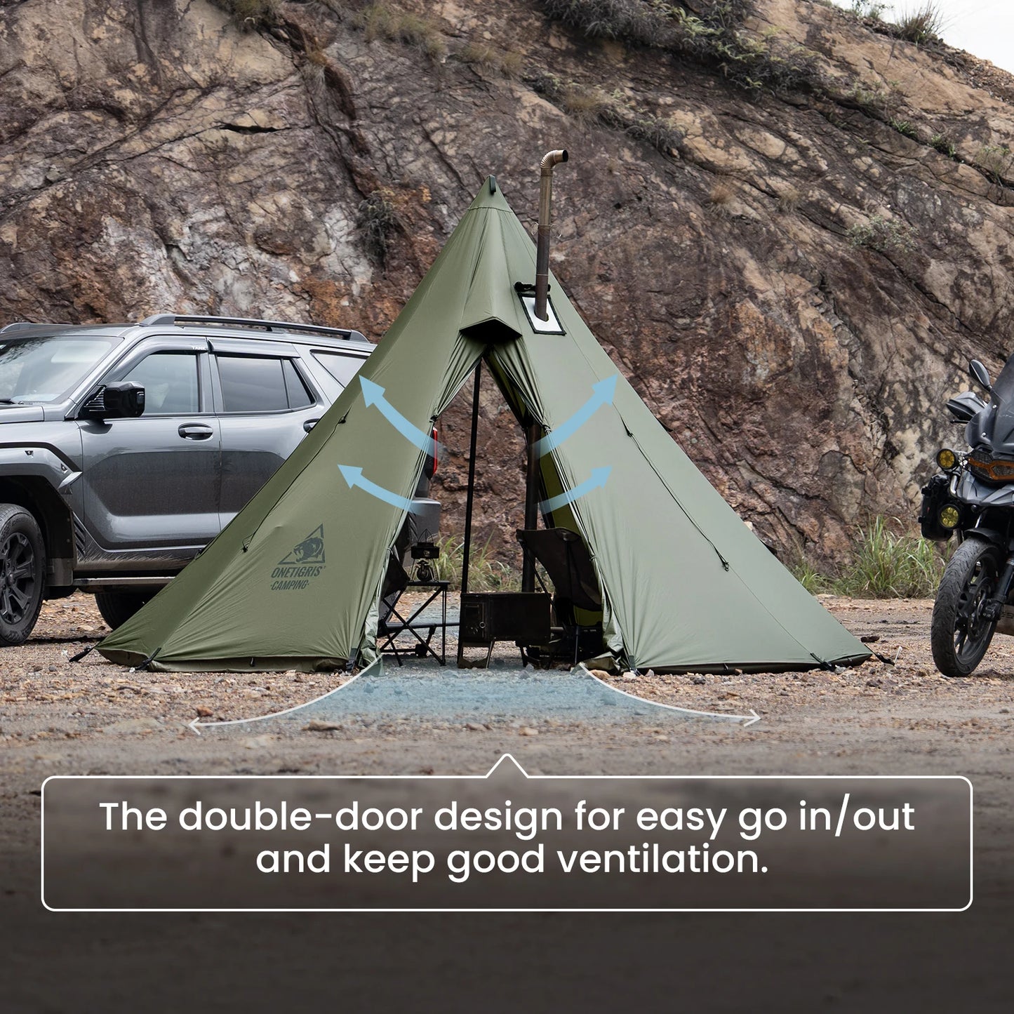 OneTigris Rock Fortress Hot Tent with Stove Jack Pyramid Tent 4 Season 4-6 Person Tipi for Camping Backpacking Fishing Hicking