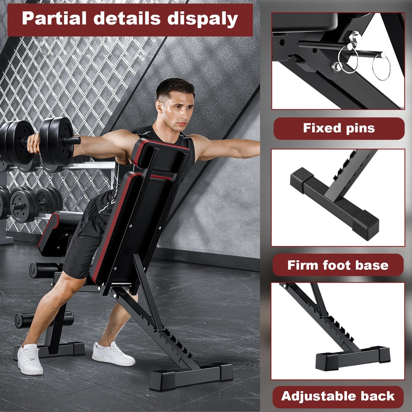 Adjustable Weight Bench 7-Level Foldable with Extended Headrest Leg Extension Incline Decline Bench 770 lbs Full-Body Strength