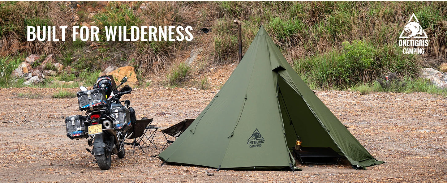 OneTigris Rock Fortress Hot Tent with Stove Jack Pyramid Tent 4 Season 4-6 Person Tipi for Camping Backpacking Fishing Hicking