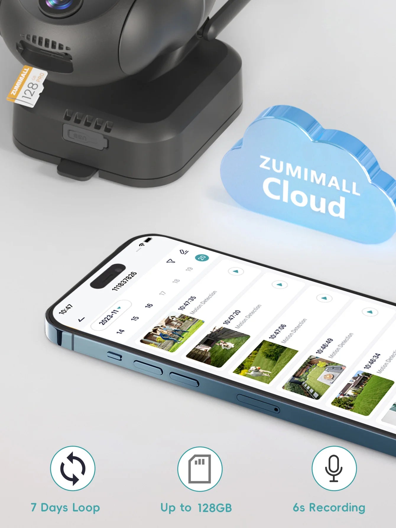 ZUMIMALL  Wireless Battery for Home security with 360° PTZ,  3MP Color Night Vision,2.4G WiFi, Spotlight & Siren,PIR/AI/2-Way Ta