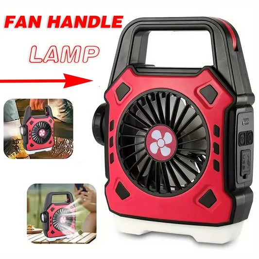 2-in-1 Portable LED Camping Fan Lamp, USB Rechargeable Outdoor Handle Light for Office, Party, Fishing