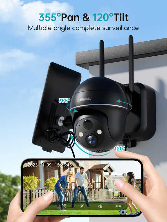 ZUMIMALL  Wireless Battery for Home security with 360° PTZ,  3MP Color Night Vision,2.4G WiFi, Spotlight & Siren,PIR/AI/2-Way Ta