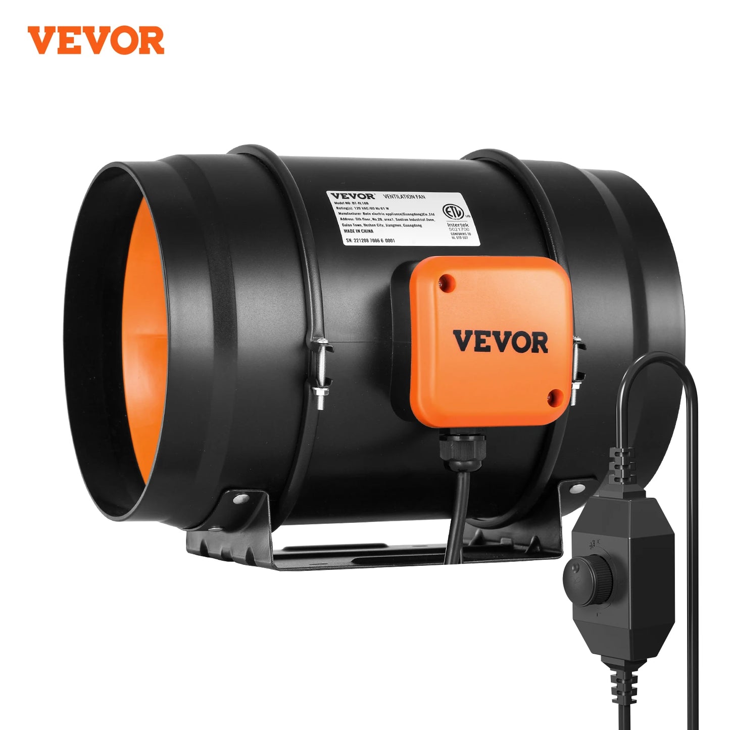 VEVOR Inline Duct Fan EC-motor Ventilation Exhaust Fan with Temperature Humidity Controller for Cooling Booster Grow Tents