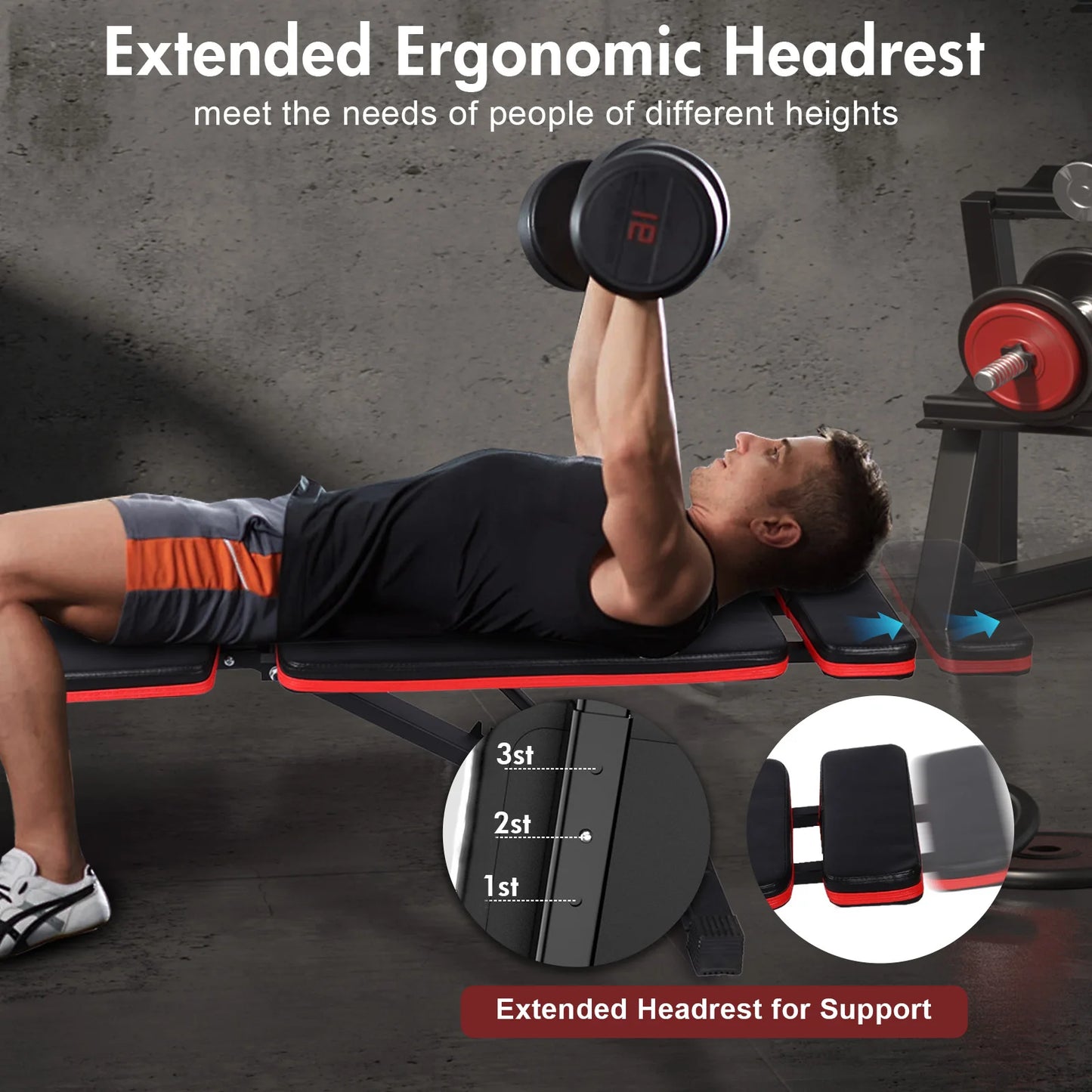 Adjustable Weight Bench 7-Level Foldable with Extended Headrest Leg Extension Incline Decline Bench 770 lbs Full-Body Strength