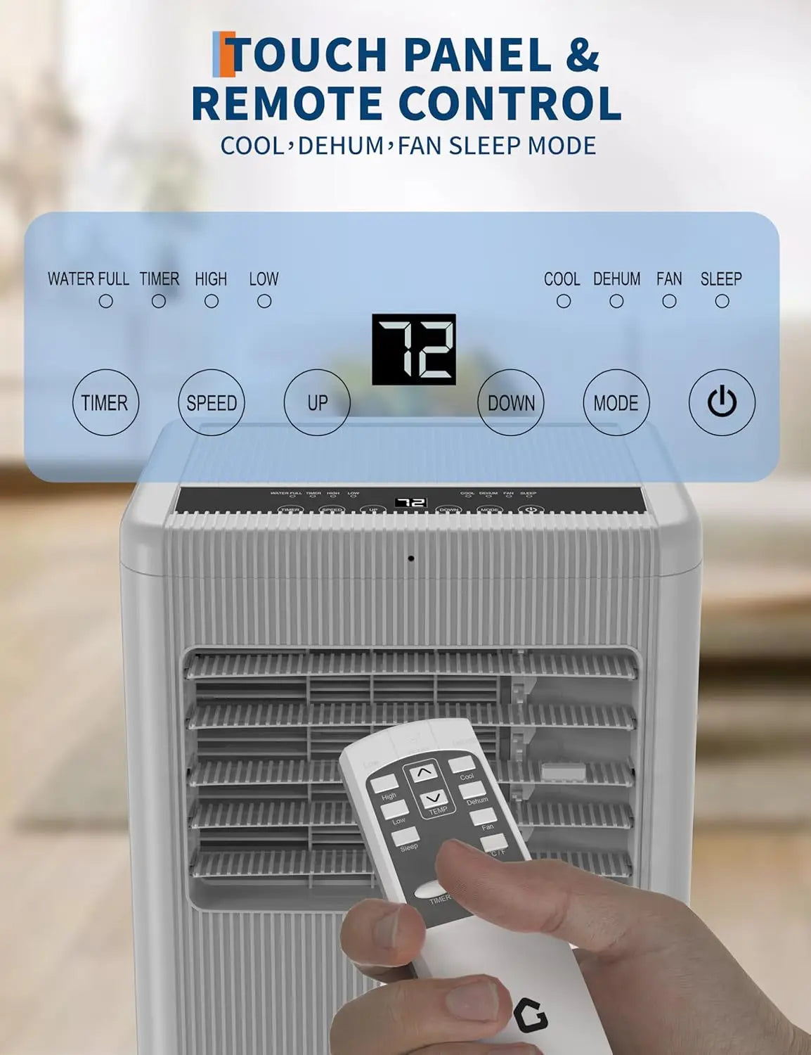 8,000 BTU Portable Air Conditioner, 3-in-1 Portable AC Units for Rooms with Cool/Dry/Fan Modes, Fast Cooling Up to 350 Sq. Ft,