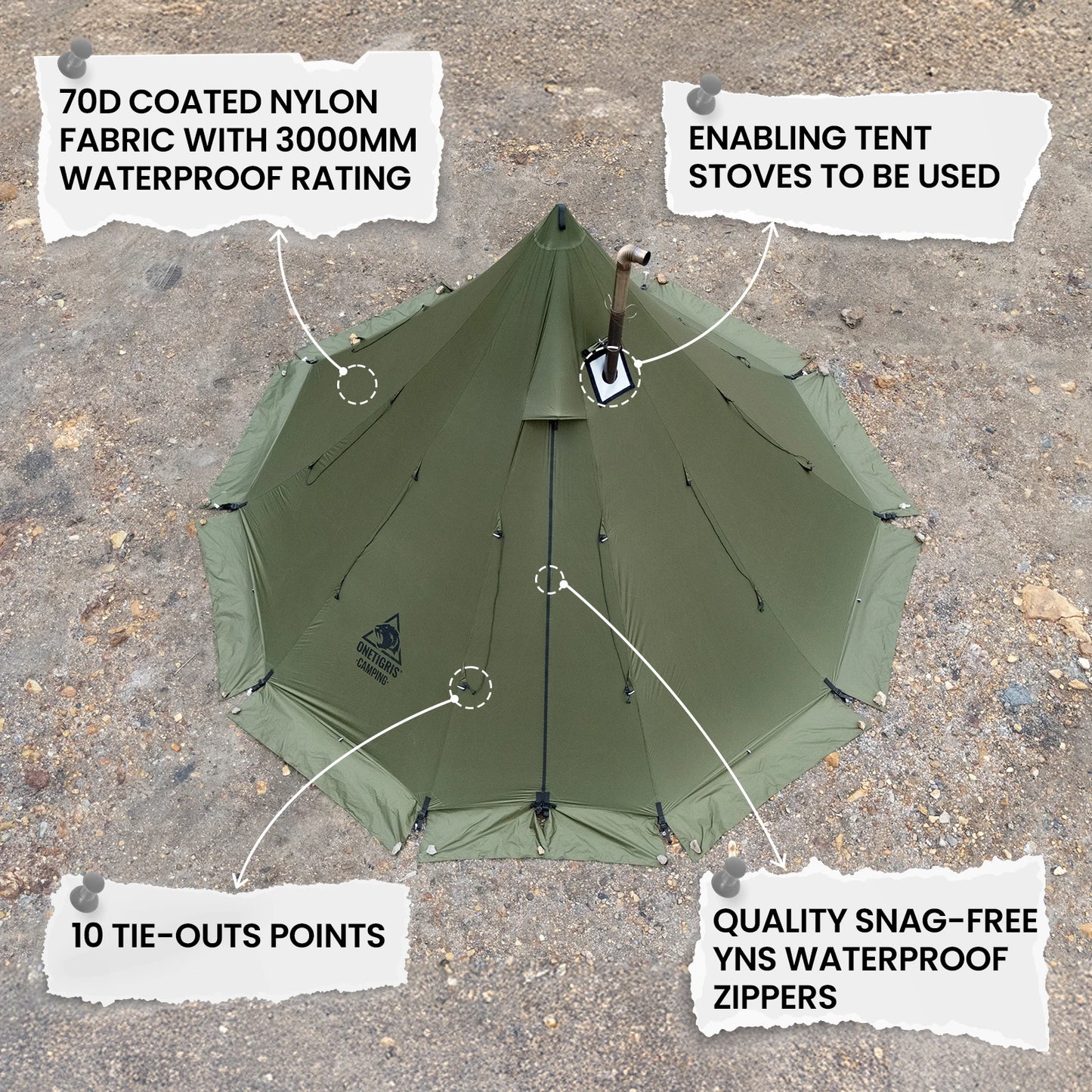 OneTigris Rock Fortress Hot Tent with Stove Jack Pyramid Tent 4 Season 4-6 Person Tipi for Camping Backpacking Fishing Hicking