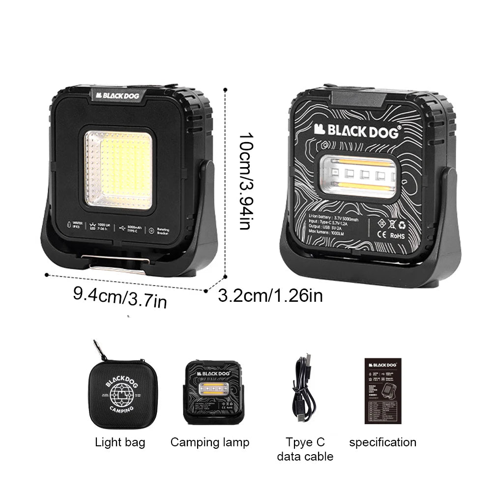 Outdoor Camping Light 4-Level Stepless Dimming Atmosphere Lantern 5000mAh Multi-Function Emergency Lamp 1000LM for Power Outages