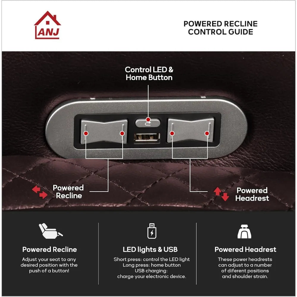 Power Home Theater Seating Recliner Chairs, PU Leather Recliner with Cup Holder, Electric Movie Theater Reclining Chairs with A