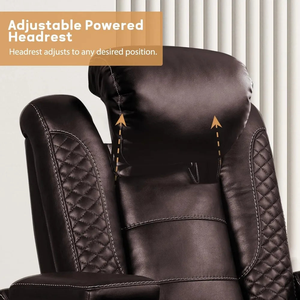 Power Home Theater Seating Recliner Chairs, PU Leather Recliner with Cup Holder, Electric Movie Theater Reclining Chairs with A