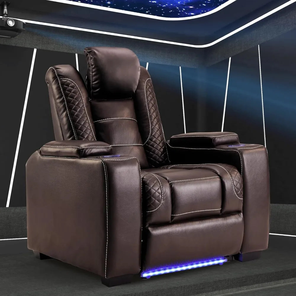 Power Home Theater Seating Recliner Chairs, PU Leather Recliner with Cup Holder, Electric Movie Theater Reclining Chairs with A