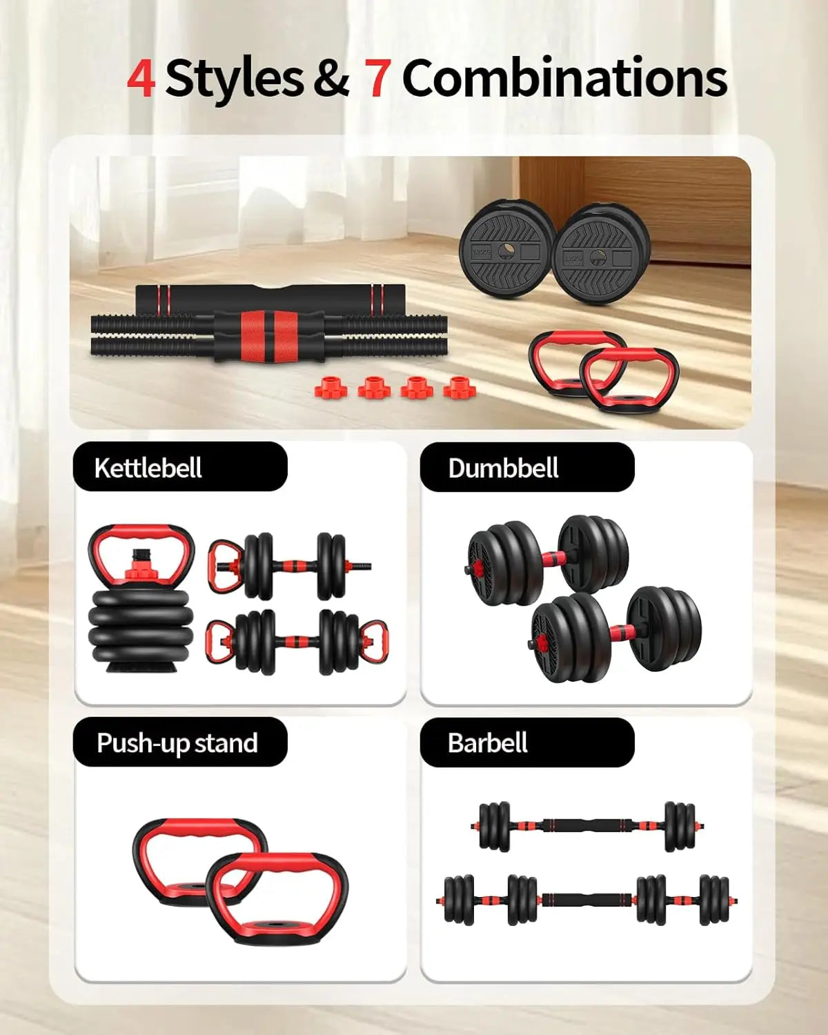 Adjustable Dumbbells 10 20 30 40 60 80lbs Free Weight Set with Connector 4 in1 Dumbbells Set Used as Barbell Kettlebells Push up