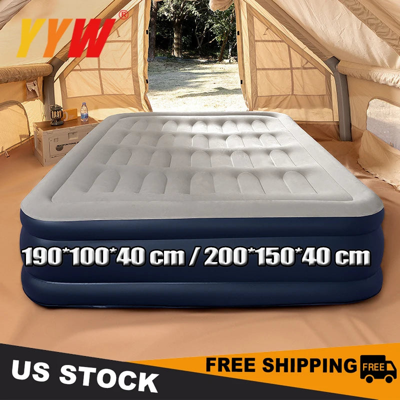 Foldable Inflatable Mattress Antileak Thicken Sleeping Bed Mat Soft Flocked Top Air Mattress With Electric Air Pump Camping Bed