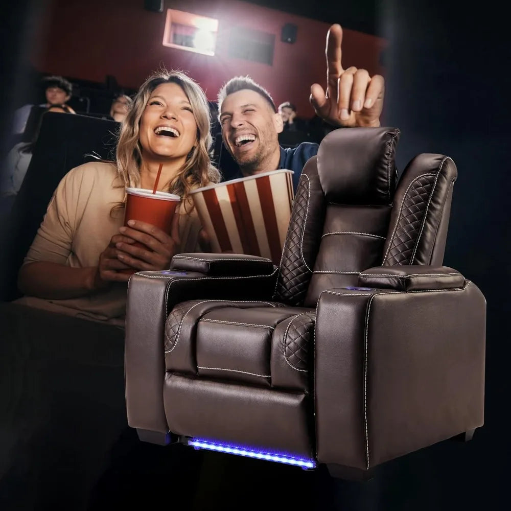 Power Home Theater Seating Recliner Chairs, PU Leather Recliner with Cup Holder, Electric Movie Theater Reclining Chairs with A