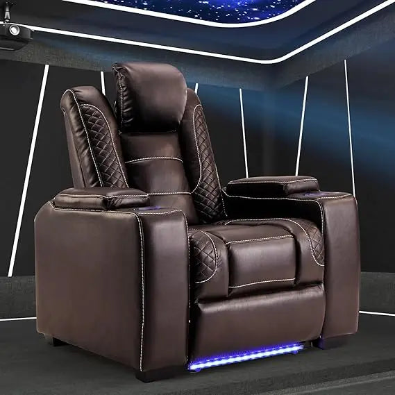 Power Home Theater Seating Recliner Chairs, PU Leather Recliner with Cup Holder, Electric Movie Theater Reclining Chairs with A