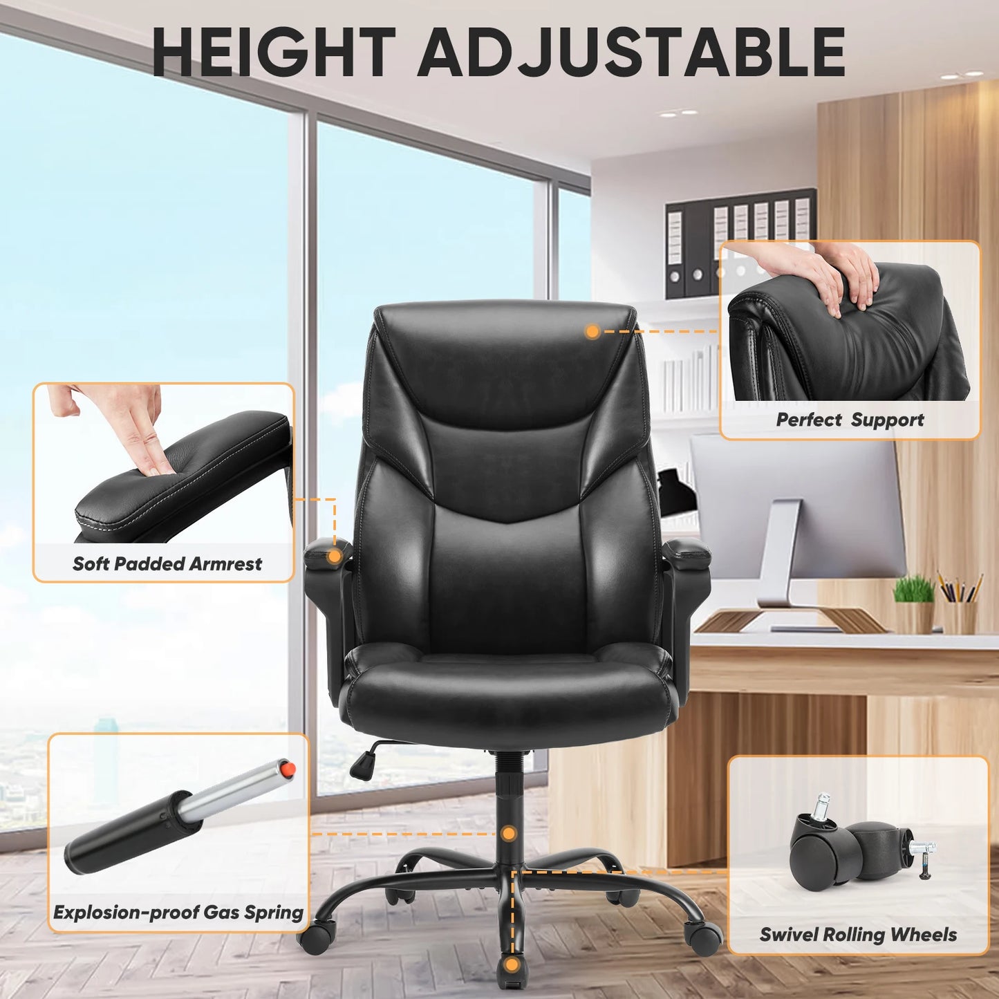 JHK Ergonomic PU Leather Padded Armrest Living Room Rocking Gaming Chair Swivel Wheel With Lumbar Support Gaming Chairs