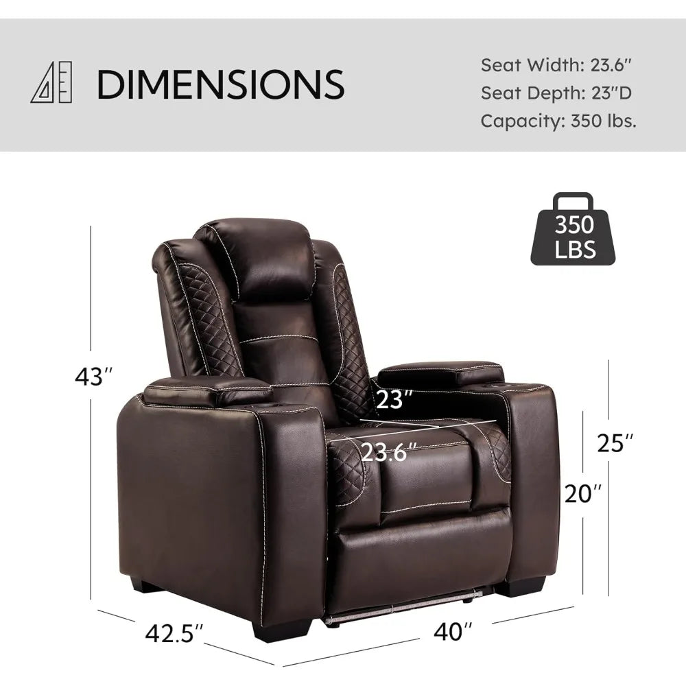Power Home Theater Seating Recliner Chairs, PU Leather Recliner with Cup Holder, Electric Movie Theater Reclining Chairs with A