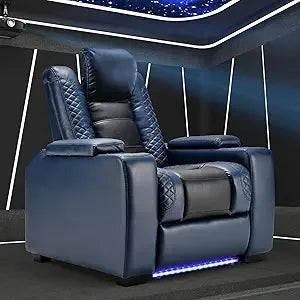 Power Home Theater Seating Recliner Chairs, PU Leather Recliner with Cup Holder, Electric Movie Theater Reclining Chairs with A