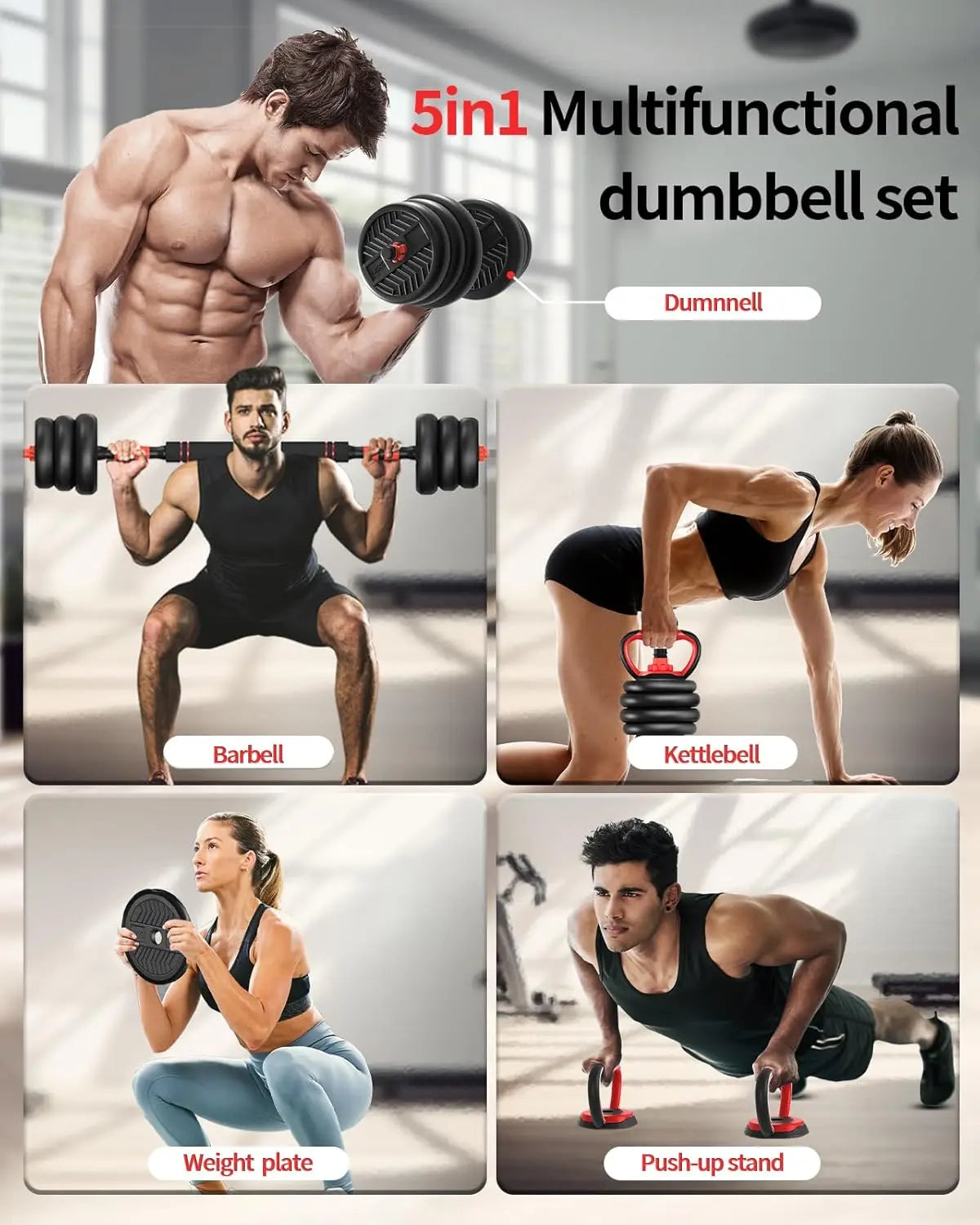 Adjustable Dumbbells 10 20 30 40 60 80lbs Free Weight Set with Connector 4 in1 Dumbbells Set Used as Barbell Kettlebells Push up