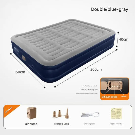 Foldable Inflatable Mattress Antileak Thicken Sleeping Bed Mat Soft Flocked Top Air Mattress With Electric Air Pump Camping Bed