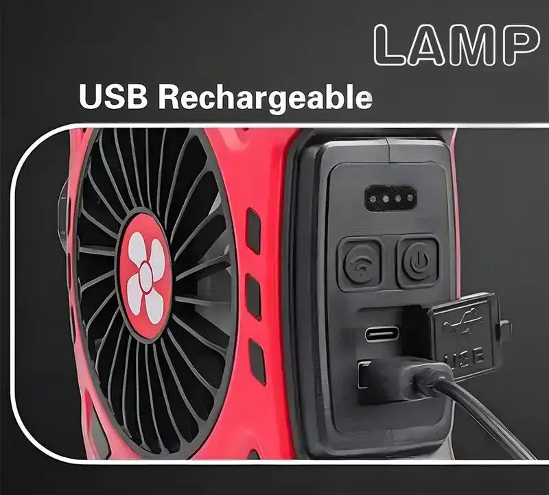2-in-1 Portable LED Camping Fan Lamp, USB Rechargeable Outdoor Handle Light for Office, Party, Fishing