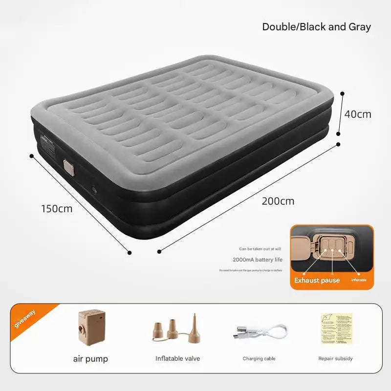 Foldable Inflatable Mattress Antileak Thicken Sleeping Bed Mat Soft Flocked Top Air Mattress With Electric Air Pump Camping Bed