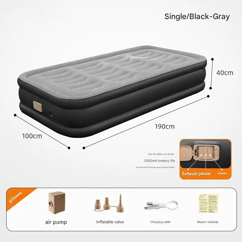 Foldable Inflatable Mattress Antileak Thicken Sleeping Bed Mat Soft Flocked Top Air Mattress With Electric Air Pump Camping Bed