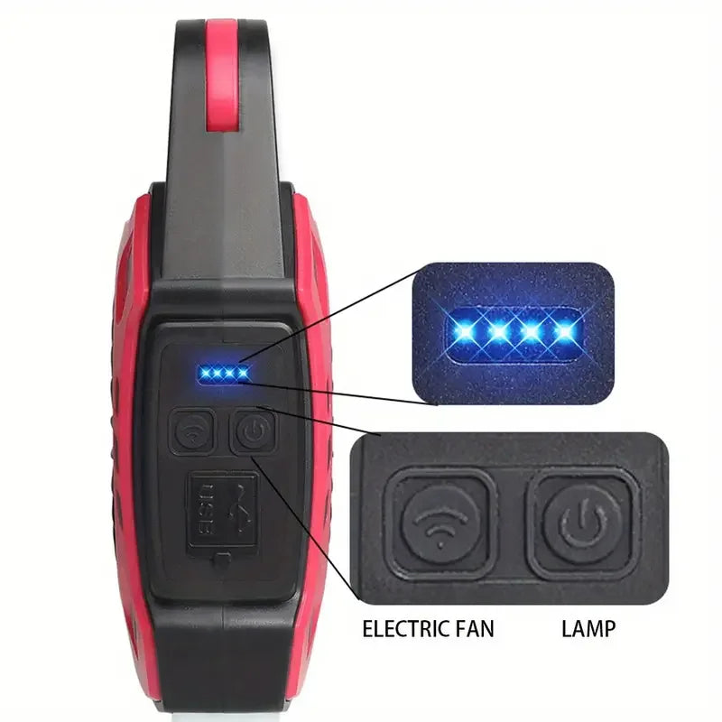2-in-1 Portable LED Camping Fan Lamp, USB Rechargeable Outdoor Handle Light for Office, Party, Fishing
