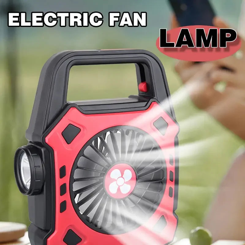 2-in-1 Portable LED Camping Fan Lamp, USB Rechargeable Outdoor Handle Light for Office, Party, Fishing