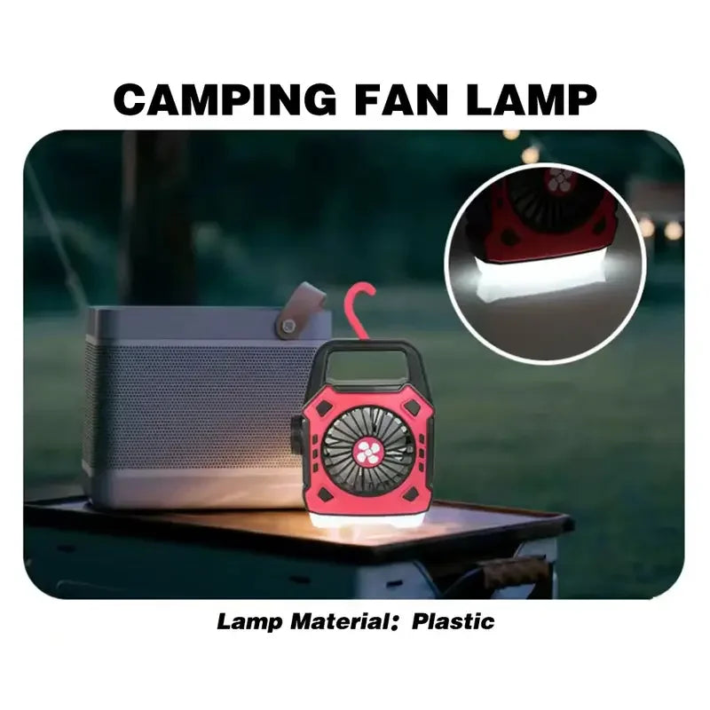 2-in-1 Portable LED Camping Fan Lamp, USB Rechargeable Outdoor Handle Light for Office, Party, Fishing